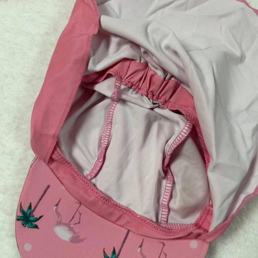 Bonverano UV Sun Suit Baby Girls 6-9M Pink Flamingo Palm Rashguard One Piece Hat - Picture 11 of 16